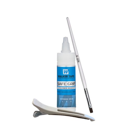 1.4oz Safe Grip Adhesive w/White Hair Clip & Brush Bundle Saver Pack | Front Bonding Weave Wigs Active Wig Glue Tape Adhesive Lace Extensions Twist Top | Super Bold Hold Adhesive Liquid Glue