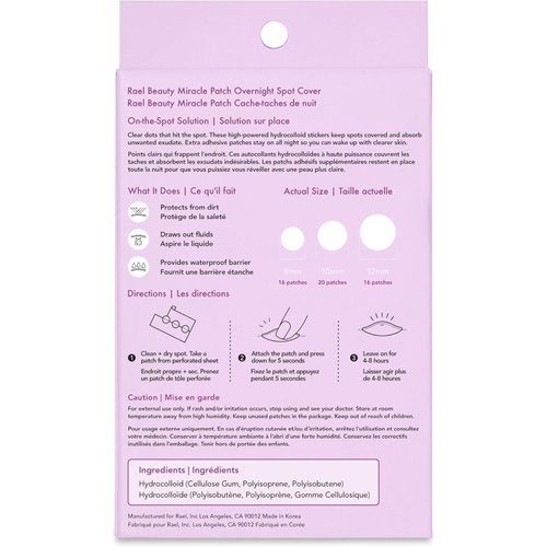 Rael Pimple Patches, Miracle Overnight Spot Cover - Hydrocolloid Acne Patch for Face, Zit & Blemish, Thicker & Extra Adhesion, Absorbing Cover, All Skin Types, Vegan, Cruelty Free, 3 Sizes (52 Count)