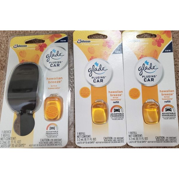 4 UNITS Glade plugins CAR air freshener Starter device + 3 Refills HAWAIIAN BREEZE3