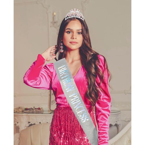 Wecoe Birthday Crown and Sash Women Girls Birthday Princess Crown Silver Rhinestone Tiaras and Crowns Happy Birthday Party Favors Supplies 16th 18th 21st 25th Birthday Decorations Gifts for Her