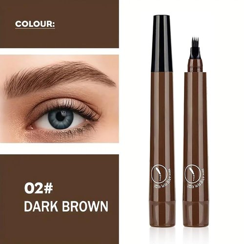 New Magic Eyebrow Pencil, 3D Waterproof Microblading Eyebrow Pencil Contouring Pen, 4 Tipped Precise Brow Pen, Fine Stroke Microblading Eyebrow Pencil Creates Natural Makeup Effect (Dark Brown)