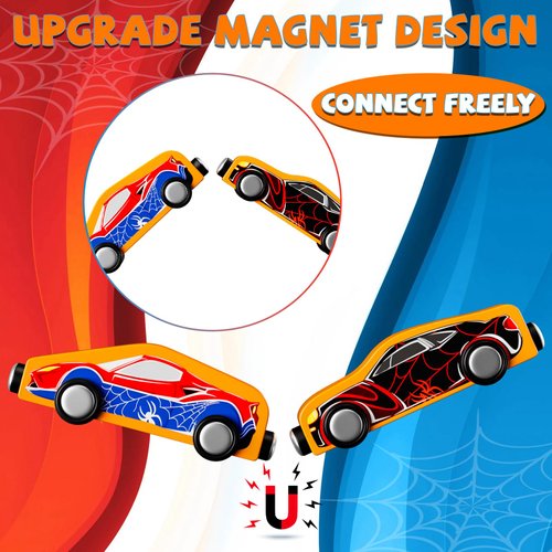 Toys for Boys 3-5, 11 Magnetic Train&Car Set Wooden Toys for Toddlers Montessori Toys for 3+ Year Old Superhero Toys Toddler Cars Christmas&Birthday Gifts for 3+ Year Old Boys Cars Toys for Kids 3-5
