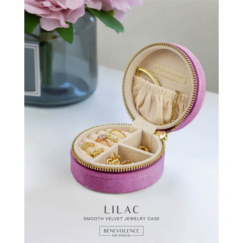 Benevolence LA Plush Velvet Travel Jewelry Box Organizer, Mini Travel Jewelry Case, Jewelry Travel Organizer, Travel Jewelry Organizer, Small Jewelry Box Travel, Jewelry Travel Box - Lilac