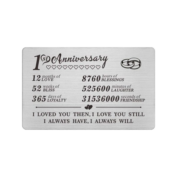 DEGASKEN 1 Year Anniversary Wallet Card Gifts for Boyfriend Girlfriend Husband Wife, First 1st Wedding Anniversary Card Gift for Him Men Her Women