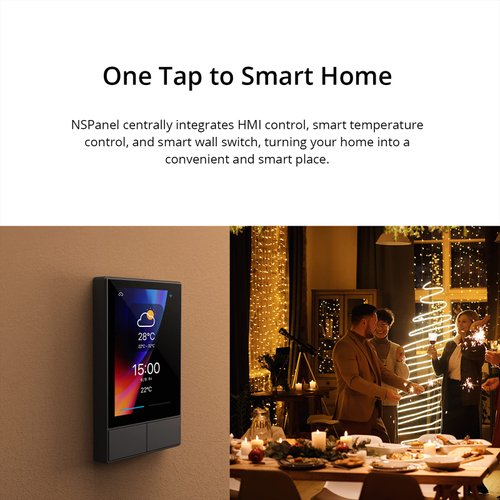 SONOFF Smart Switch, 2-Switch Panel Home Control, WiFi Smart Scene Wall Switch with Touchscreen, Smart Temperature Function, Lights Control, Work with Alexa and Google Home, NSPanel,Black