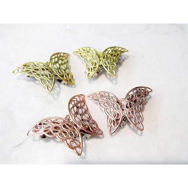Generic Antique style gold or rose gold butterfly hair clip clamp barrettes (set of two) (Primary color: Gold)
