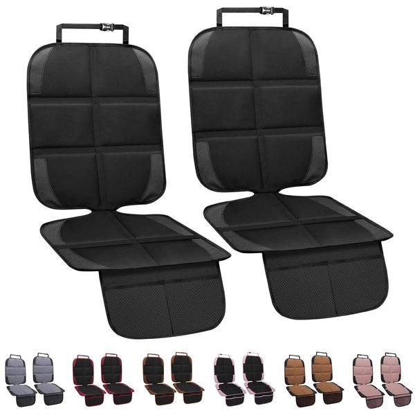 NEWFOM Car Seat Protector for Child Car Seat, 2 Pack Baby Car Seat Covers with Mesh Pockets & Non-Slip Backing 600D Durable Seat Protector Under Baby Car Seat for Car Back Seat (Black)