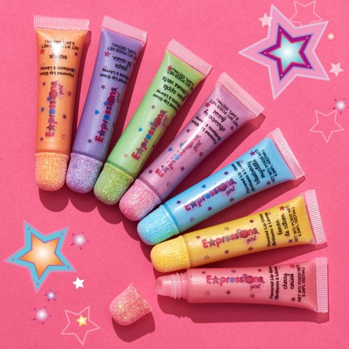 Expressions 7pc Flavored Moisturizing Shimmer Long Lasting Waterproof Colorful Lip Gloss Set For Women and Girls