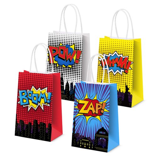JOYET Superhero Party Supplies Favors, Superhero Party Bags For Superhero Theme Birthday Party Decorations Set of 16 (4 Colors)