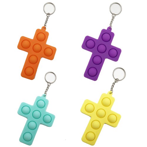 MLYYQ 4 Pcs Mini Push pop Bubble Fidget Sensory Toys, Cross Shape Keychain Stress Relief Hand Toy, Anxiety Stress Reliever Office Desk Gifts for Kid and Adult