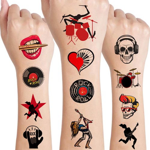 12 Sheets Born To Rock Rock N Roll Temporary Tattoos, Music Band Born To Rock Birthday Party Supplies Decorations Favors for Kids Girls Boys Teens Rockstar Guitar Music Fake Tattoos Stickers