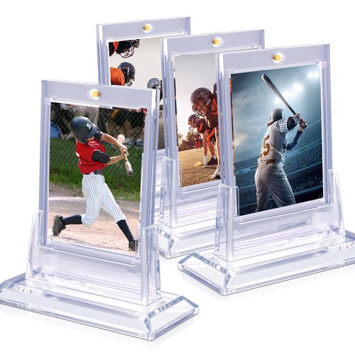 4Pcs Magnetic Card Holders for Trading Card, Baseball Card Protectors with 4 Stands, 35pt Acrylic Hard Card Sleeves Case for Sports Cards, Game Cards, Standard Cards Storage and Display