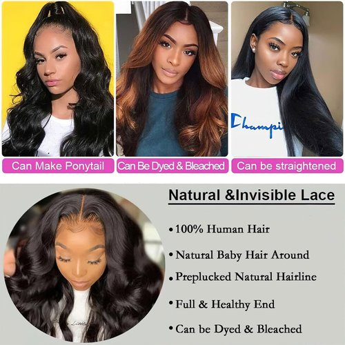 AUOCATTAIL Highlight 13x4 HD Transparent Lace Front Wigs Brazilian Human Hair Pre Plucked Body Wave Glueless Deep Wave Wig 28 Inch