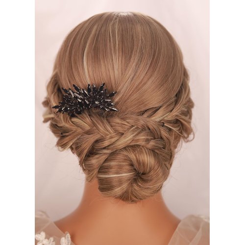 Kercisbeauty Dainty Black Rhinestones Beads Hair Comb for Women Girls Cute Handmade Jewelry for Prom