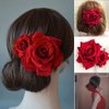 AKOAK 1 Pack Double Rose Hair Comb, Bride Hair Comb Women's Wedding Hair Accessories Bride Flamenco Dancer Hairstyle Girl Halloween Cosplay Party(Red)