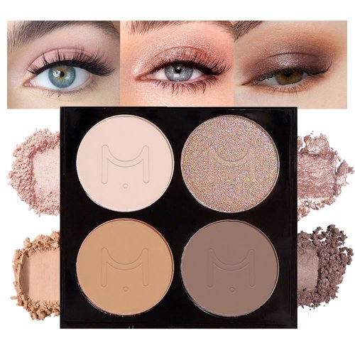 Eyeshadow Quads, Blendable Matte, 4 Bright Nude Champagne Gold Light Dark Brown Eyeshadow, Metallic and Shimmer Finishes, Velvety Pigmented Creamy Formula, Quad Eye Shadow Palette A Built-In Mirror