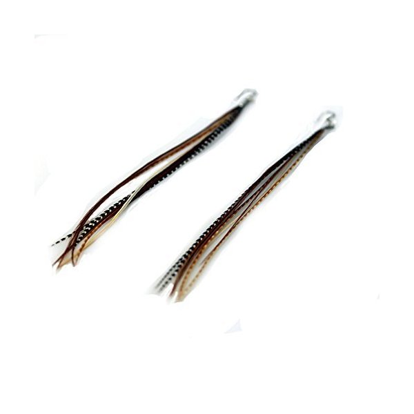 4"-6" Genuine Grizzly Black & White Zebra Feathers for Hair Extensions Bonded Together At the Tip Salon Quality Feathers! 5 Feathers