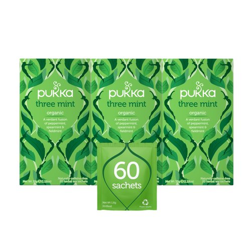 Pukka Organic Tea Bags, Three Mint Herbal Tea, Perfect for Cooling Refresh, 20 Count (Pack of 3) ...