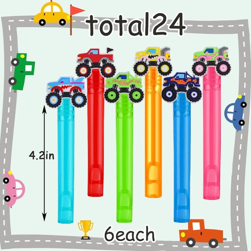 24Pcs Monster Truck Mini Bubble Wands for Kids Cars Party Favors 6 Cute Designs Cartoon Birthday Party Supplies Christmas Party Favors Toys Goodie Bag Stuffers.