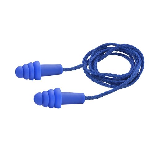 Delta Plus Elvex Quattro Corded Woven Ear Plug. Box of 100 Pair. (WELEP411), Blue