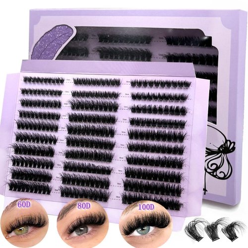 HBZGTLAD Fluffy Cluster Lashes 40D60D80D100D120D Natural Thick Eyelash Clusters D Curl Individual Lashes DIY Eyelashes Extension (300pcs60D80D100D)