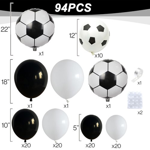 Soccer Balloon Garland Arch Kit, 22 18 12 10 5 Inch Black White Football Print Balloons Arch Kit with 4D Football Foil Balloons Football Helium Balloon for Birthday Soccer Football Club Party