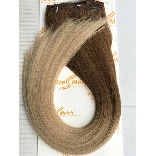 Tressmatch® 16”(18") Clip in Remy Human Hair Extensions Ombre Chestnut/Medium Brown to Bleach/Natural Blonde 9 Pieces(pcs) Full Head Volume Set Thick to Ends [Weight:4.6oz/130grams]