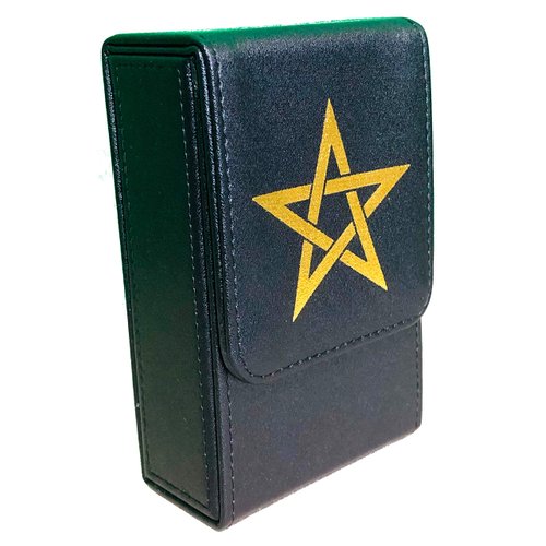 Kurop Leather Pentagram Tarot Card Case Deck Box Storage Box Magnet Opening and Closing Standard Size Tarot Card Compatible (Black)