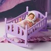 BABESIDE 4 Pcs Baby Doll Crib Set for 4-6 Inch Mini Baby Dolls, Wooden Baby Doll Bed Doll Furniture with Doll Bedding Set, Baby Doll Cradle for Kids Pretend Play Toys, Purple