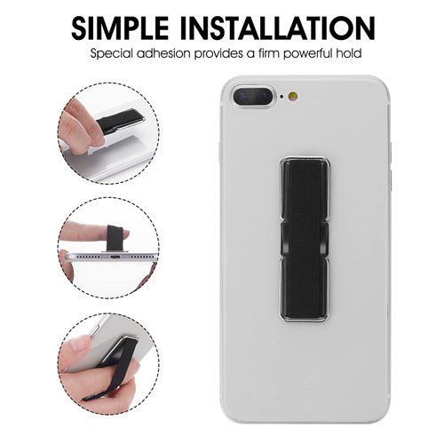 cobee Finger Strap Phone Holder, 4 Pcs Cell Phone Grip Holder Elastic Kickstand for Mobile Phone Anti-silp Braided Finger Holder Band Compatible with Smartphones, Small Tablets(Black)