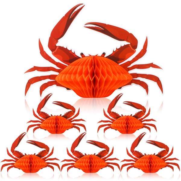 Jetec 6 Pcs Tissue Crab Lobster Honeycomb Centerpiece Crab Lobster Party Decorations Hanging Crab Lobster Table Decor for Summer Sea Animal Beach Birthday Party Supplies(Crab)