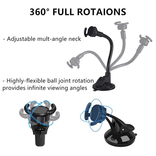 LEWOTE Universal Car Phone Mount[Dashboard/Windshield/Air Vent Cell Phone Holder 3in1][Strong Suction Cup][Gift 2Pcs Collapsible Grip]