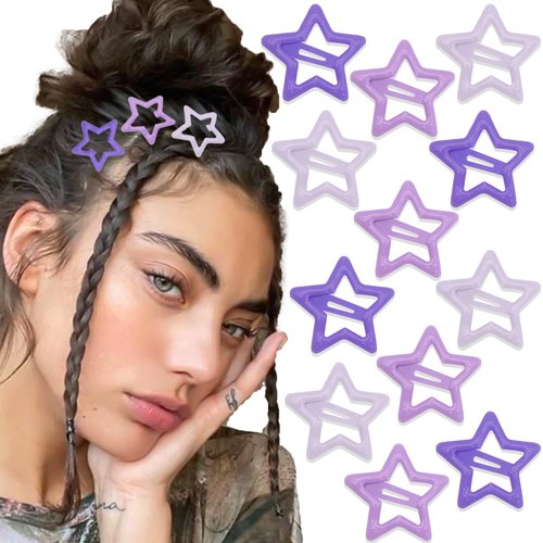 NAISKA Purple Star Hair Clips Non Slip Hair Pins Snap Hair Barrettes Accessories for Girls Women Hair Decoration (12PCS)