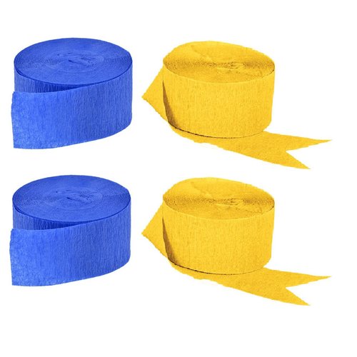 Blue and Gold Yellow Crepe Paper Streamers, 4 Rolls Total, Made in USA