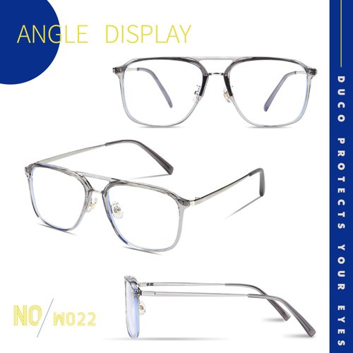 DUCO Retro Square Aviator Blue Light Glasses for Men Oversized Blue Ray Blocking Glasses Computer Glasses 70s Vintage Double Bridge Fashion Eyeglasses W022