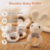 Baby Rattle Toys for Babies 0-6 Months Bunny Wooden Rattle for Baby Handmade Crochet Wooden Baby Rattle Organic Wooden Baby Toys Baby Stuffed Animals for Newborn