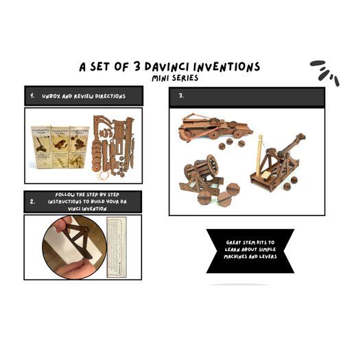 PATHFINDERS Leonardo Da Vinci weapons mini model kits catapult crossbow bombard set of 3 Engineering kits Educational Toys for Kids Science kit for Kids Age 8-10 10-12 stem Projects Wood Building Kits