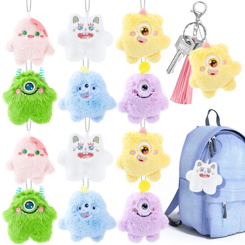 Hungdao 12 Pcs Christmas Plush Keychain Bulk Mini Plush Small Stuffed Animal Bulk Stocking Stuffers Valentines Gifts for Kids Goodie Bag Fillers Devil Theme Party Favors