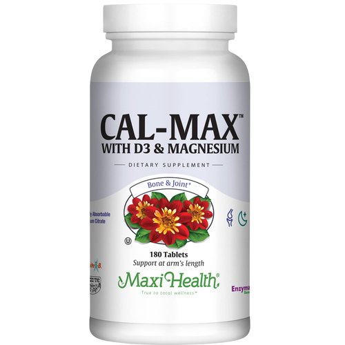 Maxi Health Calcium Magnesium Supplement with Vitamin D3 and Boron - Kosher Bone Health & Nighttime Formula, Calcium Citrate CalMag & Vitamin D (180 Tablets)