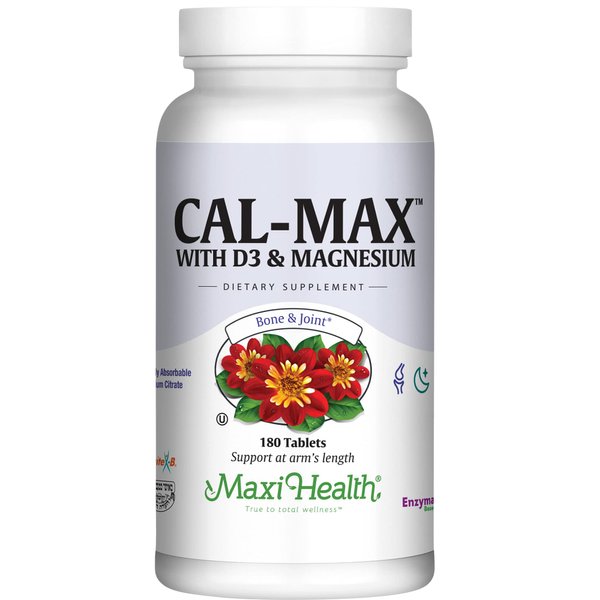 Maxi Health Calcium Magnesium Supplement with Vitamin D3 and Boron - Kosher Bone Health & Nighttime Formula, Calcium Citrate CalMag & Vitamin D (180 Tablets)