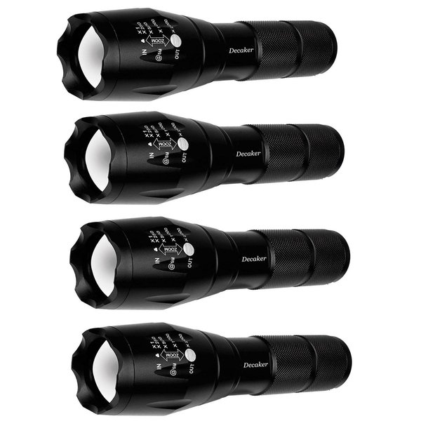 Decaker Tactical Flashlight Military Grade 5 Mode 3000 Lumens Tactical Led Waterproof Flashlights, 4-Pack