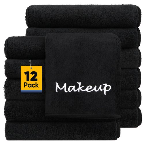 UNIMADE Makeup Remover Cloths, 12 Pack Black Facial Wash Cloths, Soft Coral Fleece Microfiber Face Towels for Face, Hand, and Bathroom(13in x 13in)