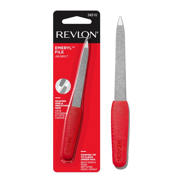 Revlon Emeryl File, Metal Nail File with Easy Grip Handle and Double Sided File Buffer for Precise Nail Shaping and Smoothing, 1 Count