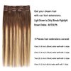 5 Pieces 20" Remy Clip in Hair Extensions Human Hair Light Brown to Dirty Blonde Highlight Brown Ombre - Silky Straight Short Thick Real Hair Extensions for Women (20 inches, (6T24) P6, 100grams)