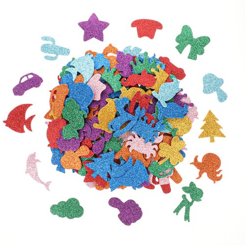 COMNICO Glitter Sea Animal Foam Stickers, 140 Pcs Colorful Ocean Sea Fish Foam Stickers Self Adhesive Bulk Sea Creature Stickers for Ocean Theme Party Favors Decoration Home Arts Crafts DIY Supplies