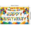 Tatuo Building Block Birthday Banner Building Blocks Party Backdrop Building Blocks Birthday Party Decoration Birthday Banner Photography Background for Party, 72.8 x 43.3 Inch