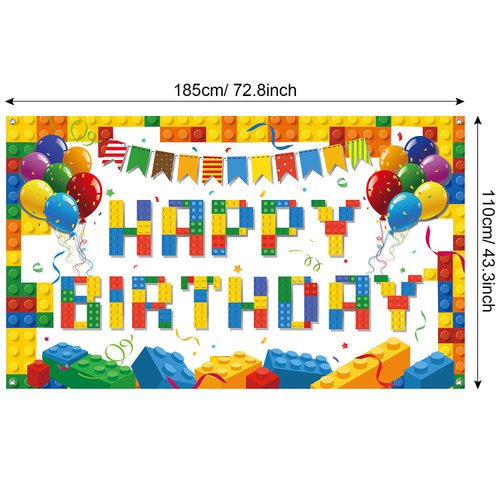 Tatuo Building Block Birthday Banner Building Blocks Party Backdrop Building Blocks Birthday Party Decoration Birthday Banner Photography Background for Party, 72.8 x 43.3 Inch