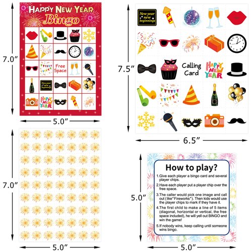 ceiba tree Happy New Year Bingo Cards New Years Eve Bingo Game 24 Players for Kids Adult Party Supply