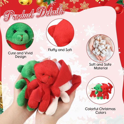 Blueweenly 24 Pcs Christmas Small Stuffed Bear 4.5 Inch Mini Plush Bear Stuffed Animal Keychains with Hat and Scarf for Christmas Tree Hanging Decorations Stocking Stuffers Birthday Party Favors