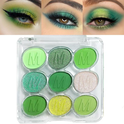 GUANTIAN Light Dark Green Eyeshadow Eye Shadow Palette Makeup,light deep Green Yellow 9 Colors Matte Glitter EyeShadow Long Lasting for woman